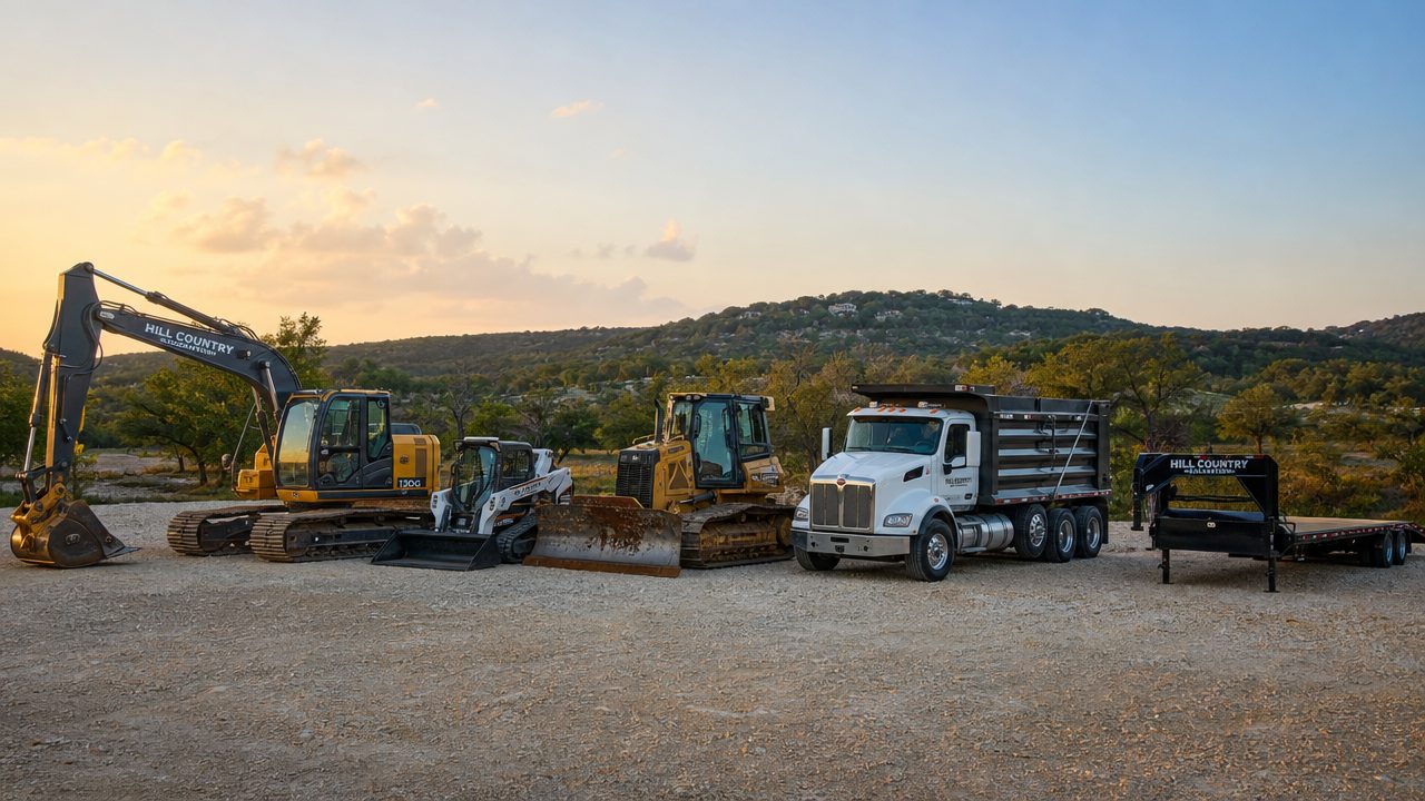 Caliche Creek equipment fleet at sunrise